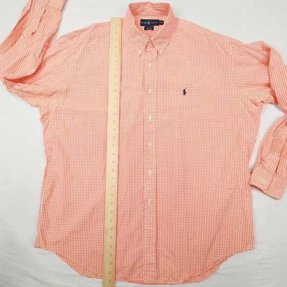 Ralph Lauren Vintage Men's Orange White Gingham Check Blake Button Up size XL‎ - Picture 8 of 10